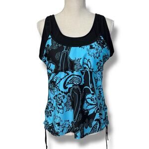Teal & Black Tankini Top Size 2XL